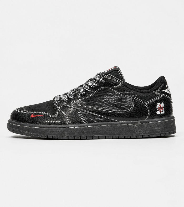 Nike Travis Scott x Air Jordan 1 Low OG 'Black Phantom', Black / Snakeskin, Pristine condition